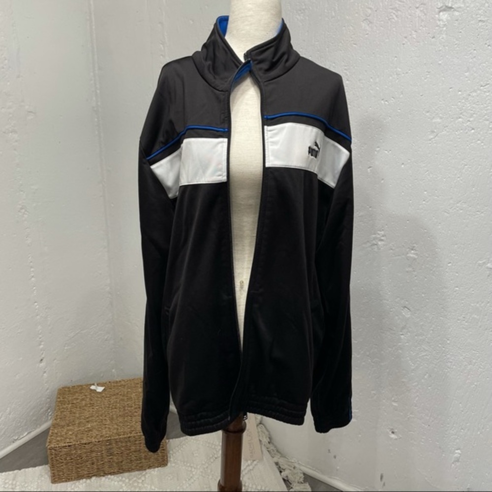 Vintage Puma Black Blue White Striped Track Jacket L